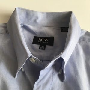 Hugo boss dress shirt 100% cotton light blue button down long sleeve 15.5 pa0189
